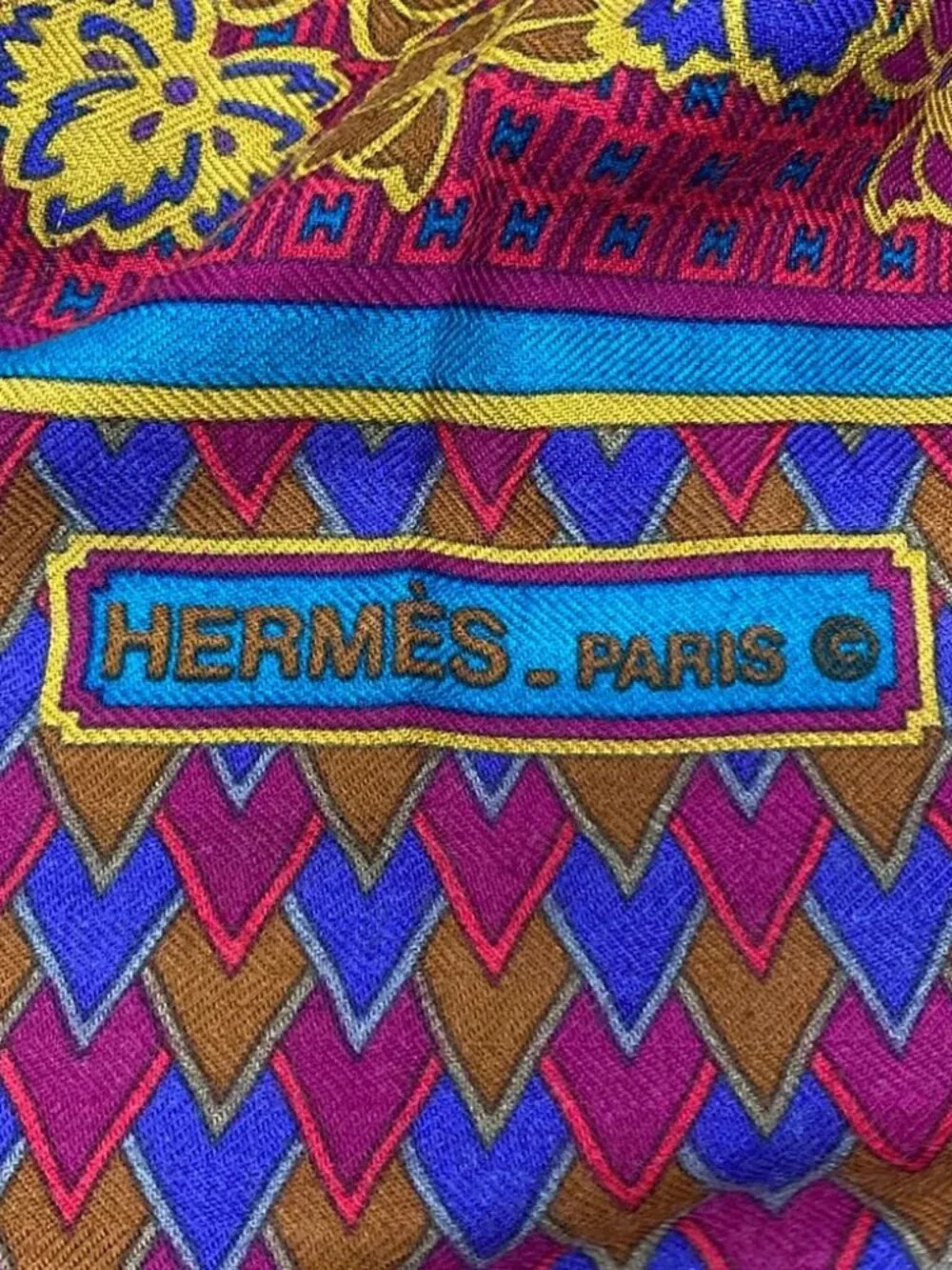HERMES Pink Khaki Multi Cashmere Silk Scarf